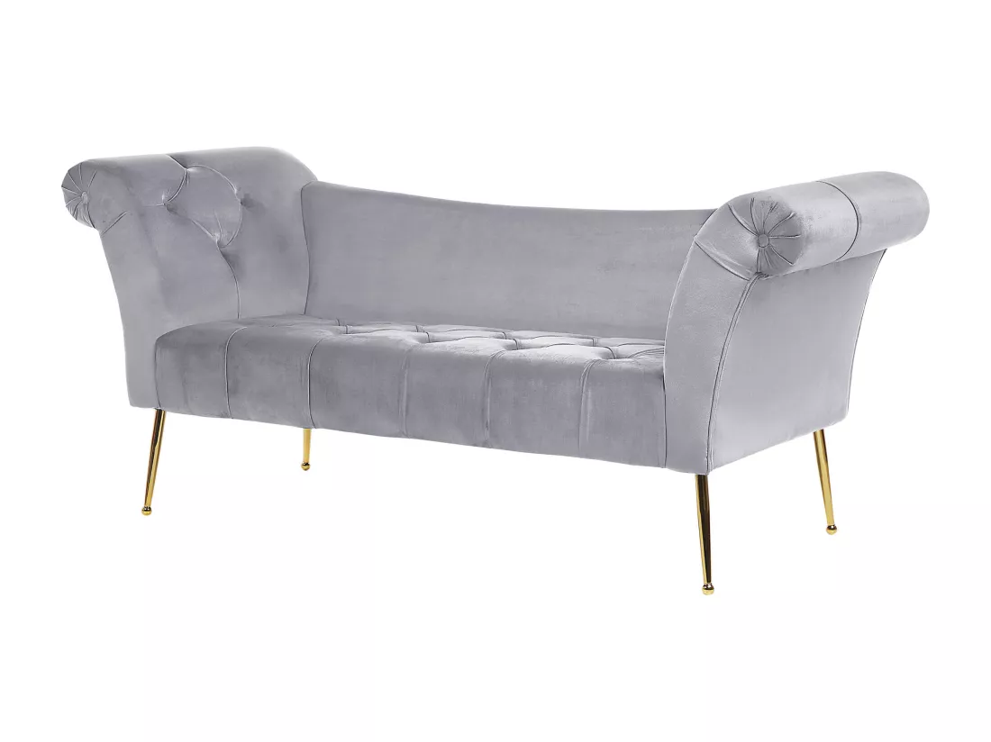 Chaise longue en velours gris NANTILLY