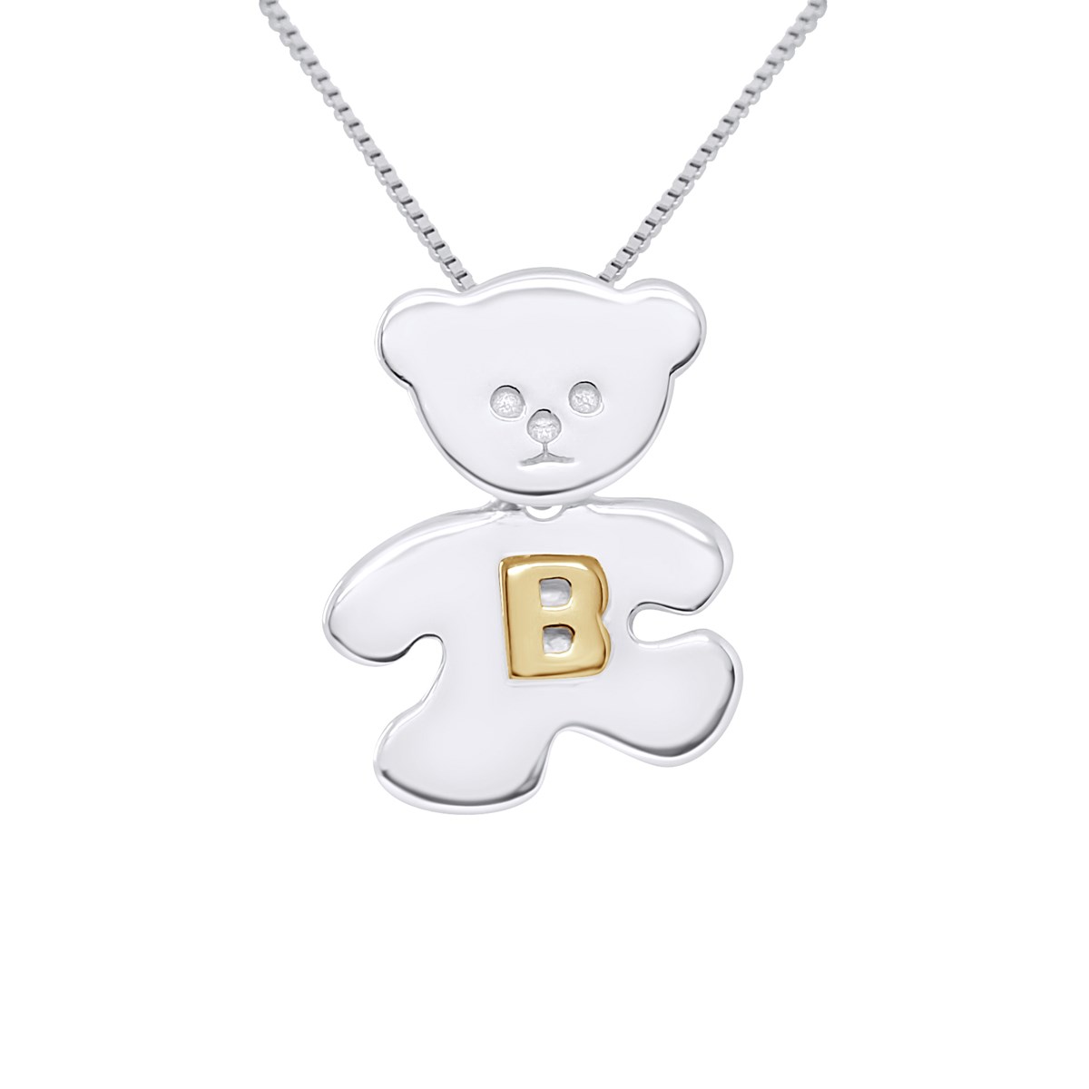 Pendentif OURSON Argent - Lettre B plaqué Or Jaune