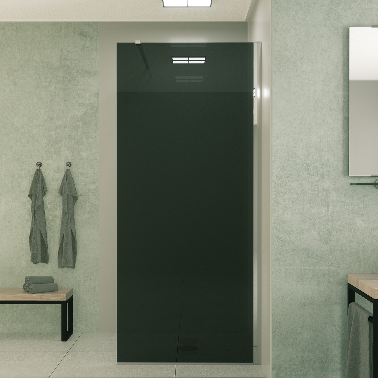 Mueller Slimline inloopdouche 90cm rookglas anti-kalk inclusief chroom profiel & stang