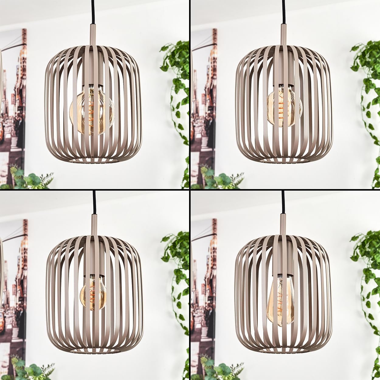 HOFSTEIN Hängeleuchte Bystrup, 3-flammige Hängelampe aus Metall in Sandfarben/Beige, Leuchte im modernen Boho-Design (Ø Schirme 20,5 cm), E27, Pendelleuchte max. 110 cm, Esszimmer, Wohnzimmer, Küche