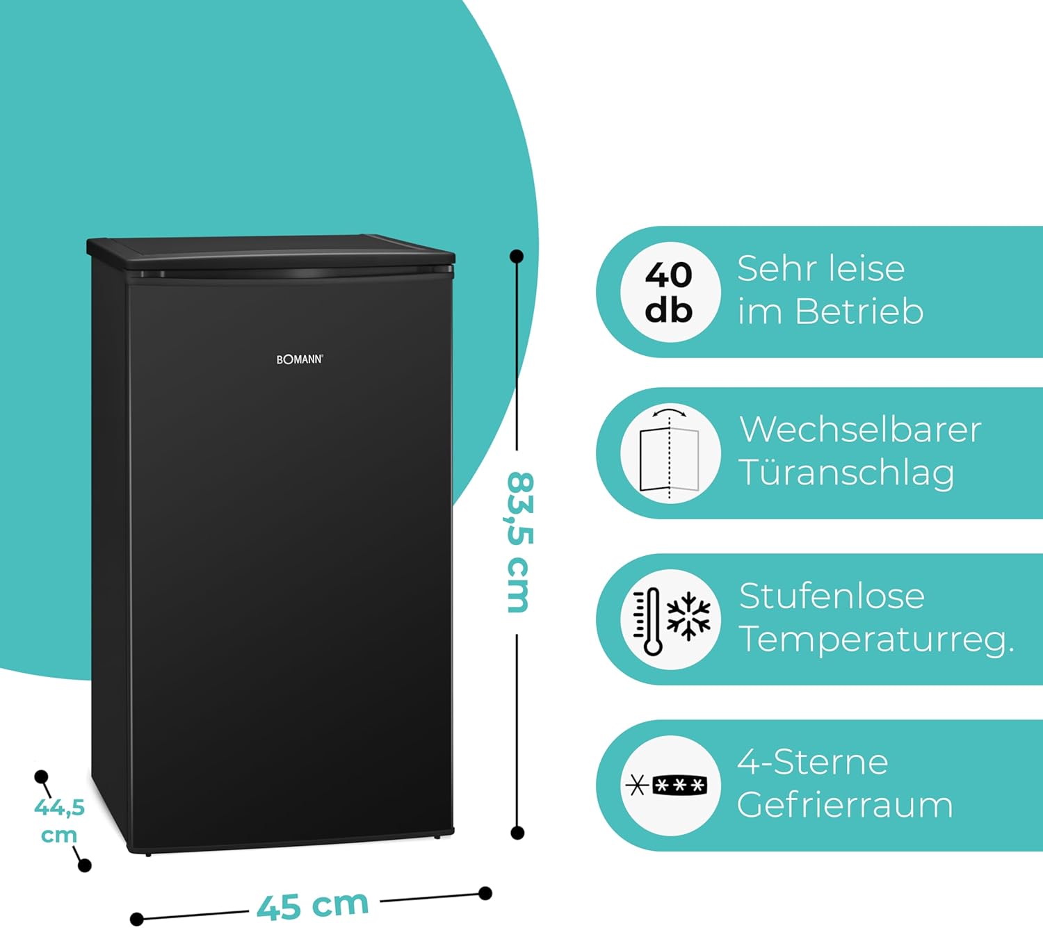 Bomann® Gefrierschrank klein | 4 Sterne-Gefrierfach | Tiefkühlschrank 3 Fächer | leise | ≤ -18°C | Türanschlag wechselbar | 60L Mini Freezer | kleiner Gefrierschrank | GS 7256 schwarz