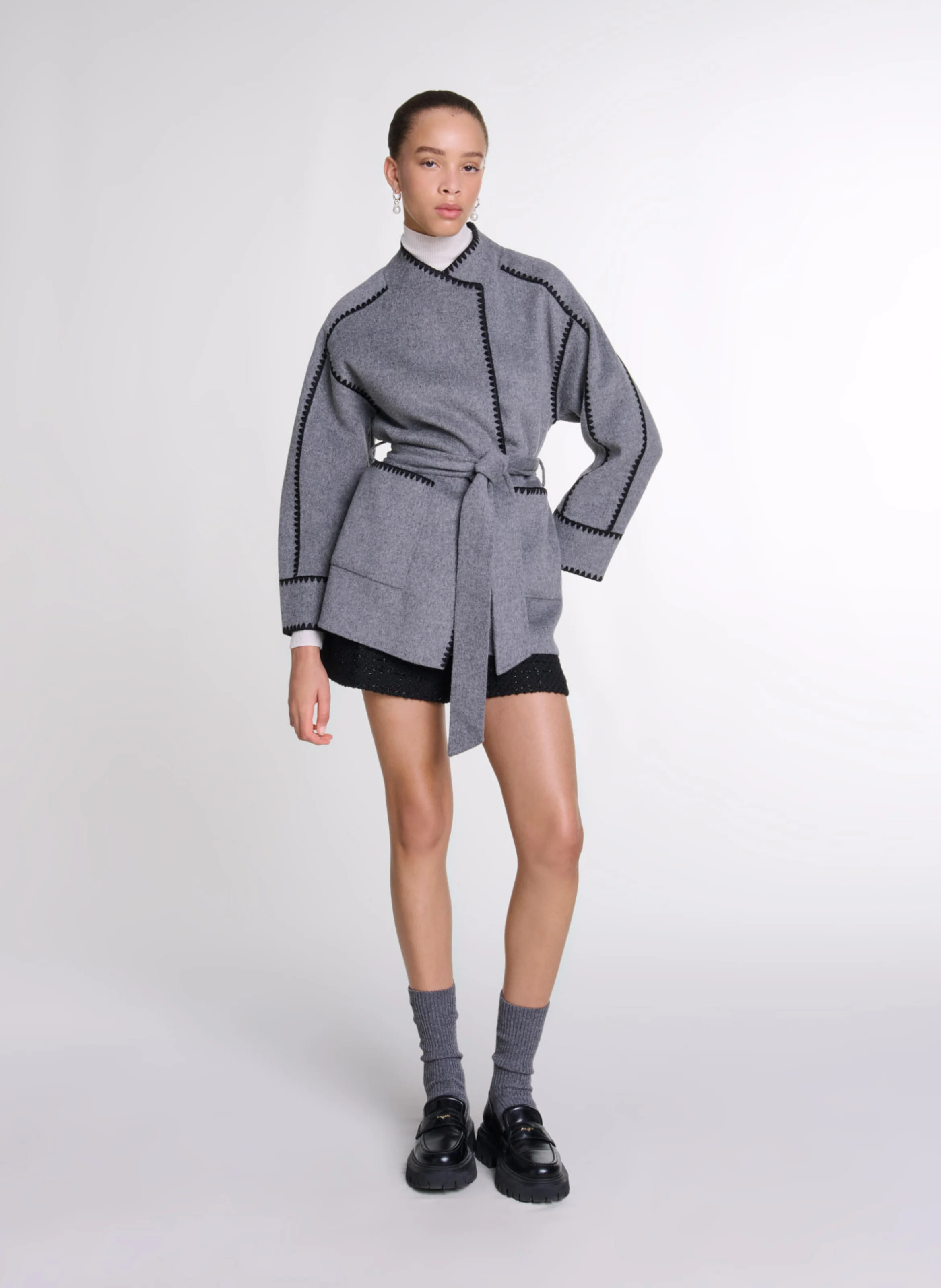Veste col montant en laine mélangée | Gris
