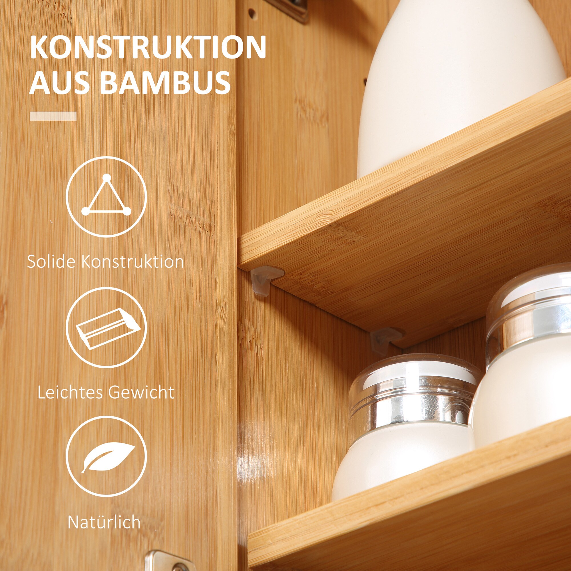 kleankin Spiegelschrank mit Innenregal natur 65,2L x 14B x 50H cm