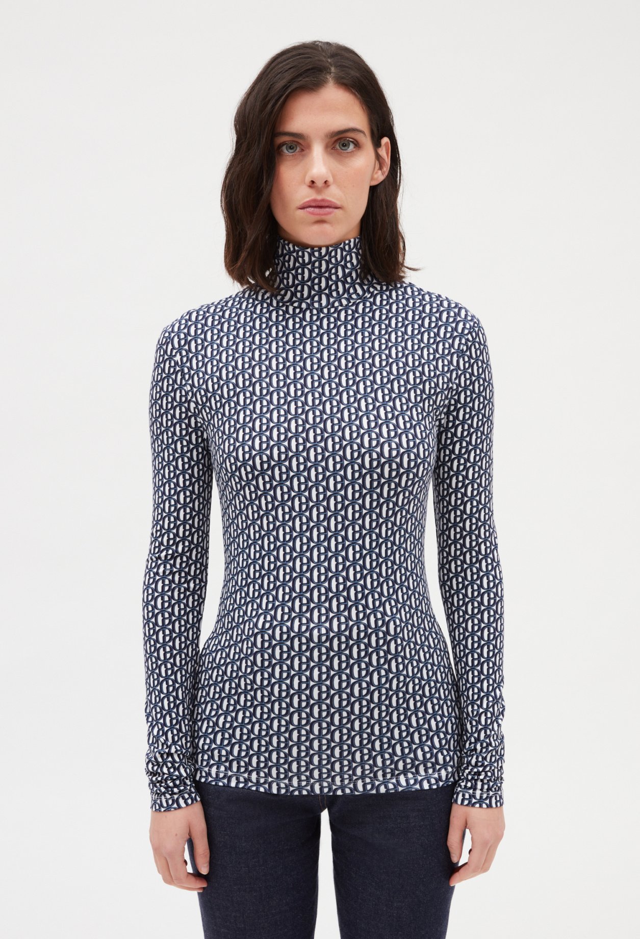 T-shirt col roule monogramme bleu