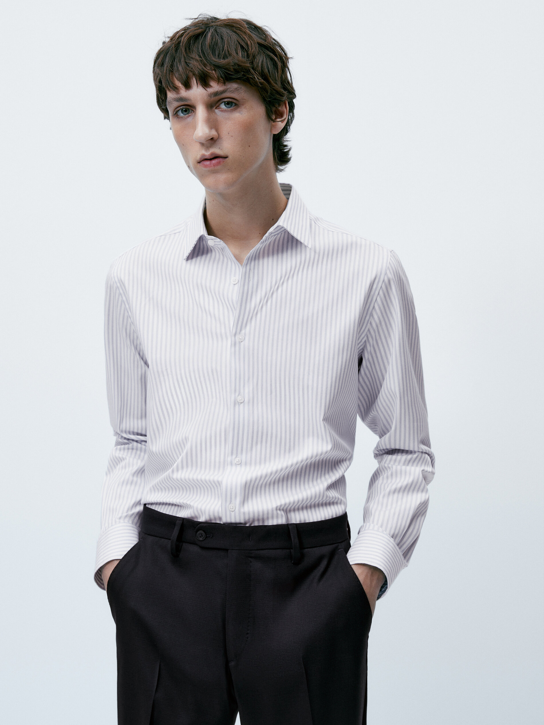 Camisa de fácil passar, corte regular - CELESTE