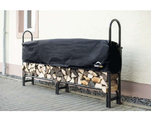 ShelterLogic stalen brandhoutstapelhulp inclusief afdekking, 244 x 25 x 118 cm, zwart