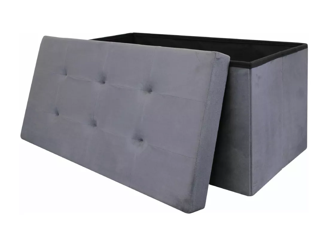 Coffre Banc Pliable Suedine Gris Fonce