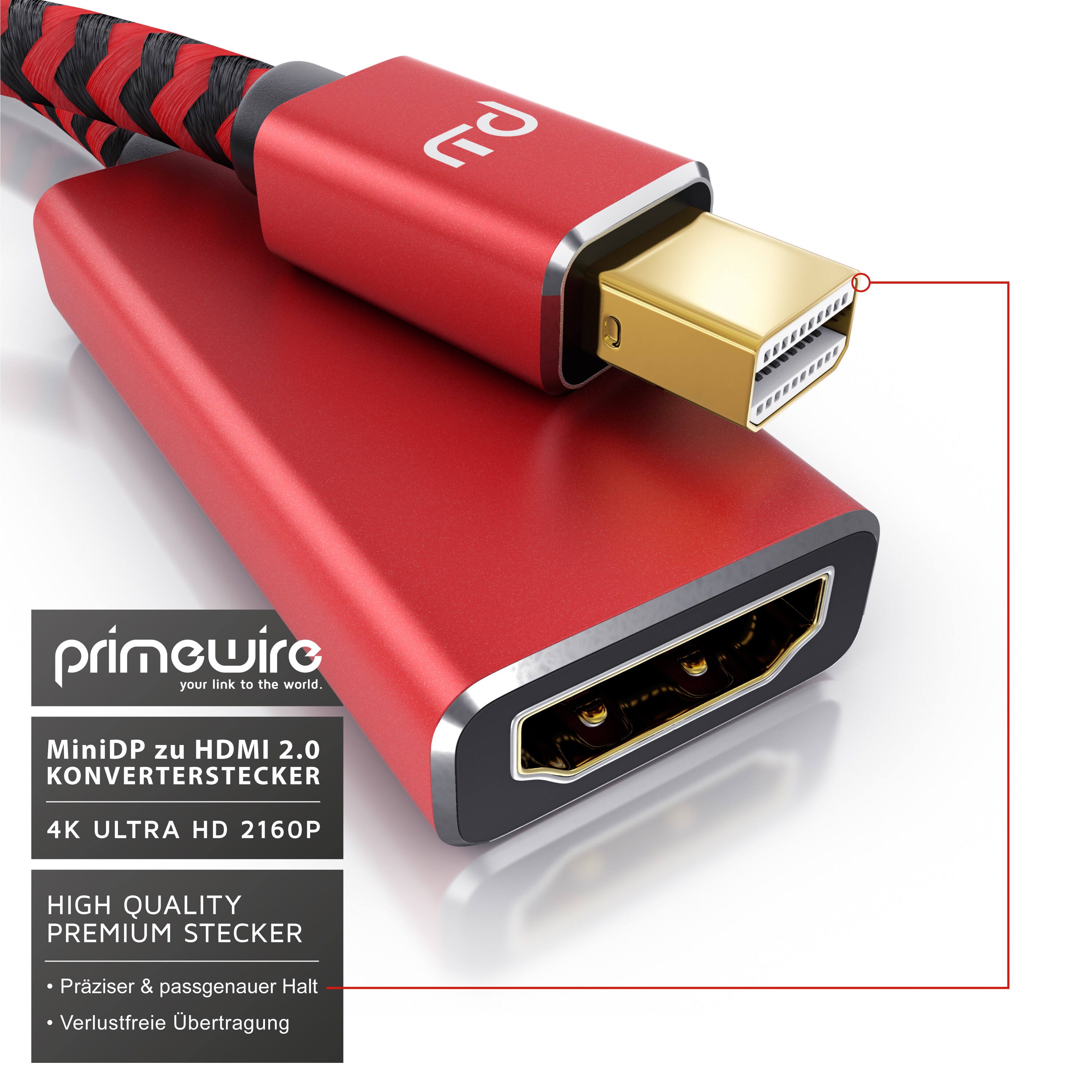 Primewire 4k Mini Displayport zu Hdmi 2.0 Adapter - mini DP Kabel - 4k@60Hz - Thunderbolt 1 - 2 - Audio und Video