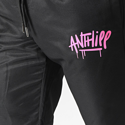 Pantalon Jogging Diamant Logo Noir Rose Fluo