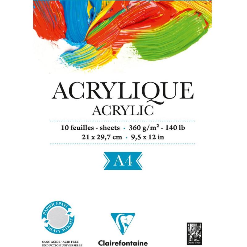 Acrylique bloc collé 1 côté 10F A4 360g