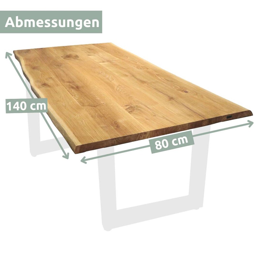 holz4home® Tischplatte 140cm x 80cm mit Baumkante aus massiver Eiche