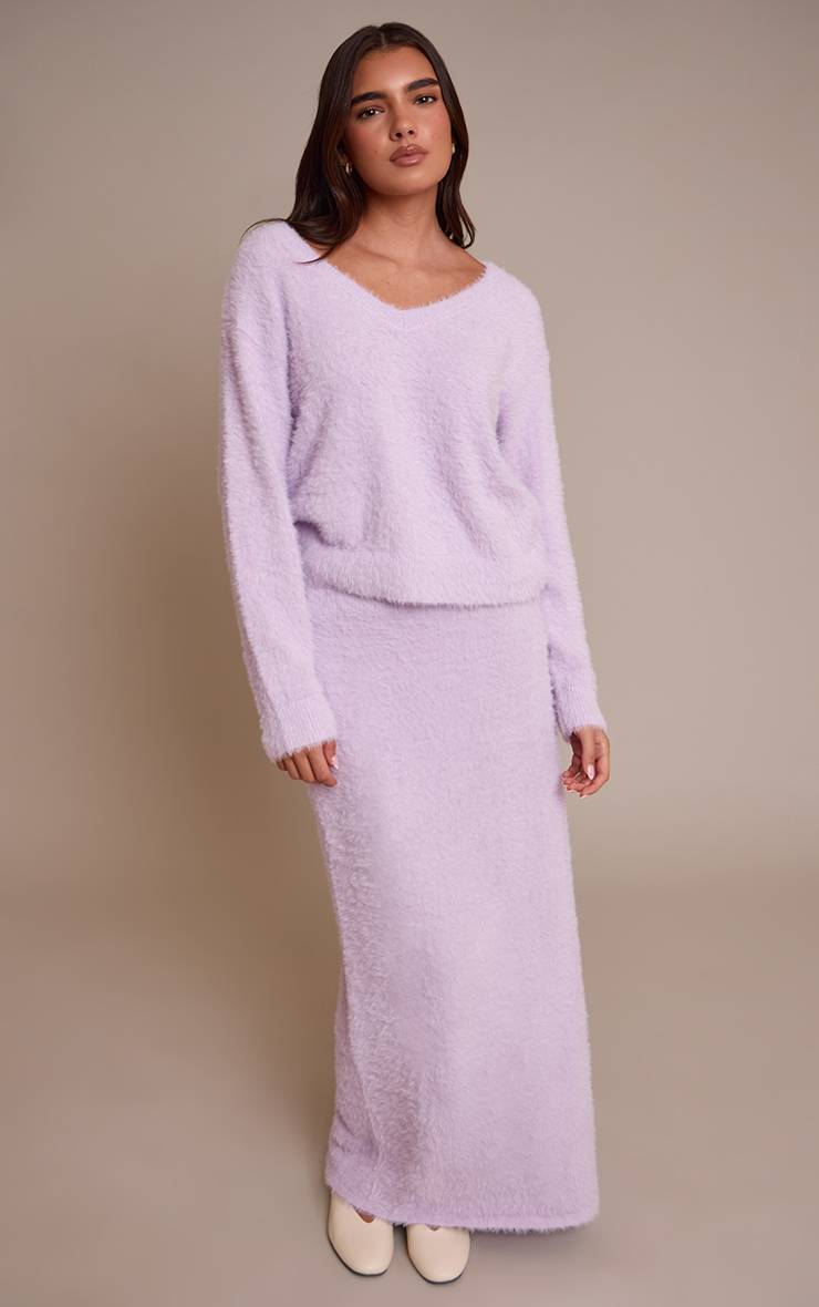 Lilas Jupe Longue En Maille Duveteuse