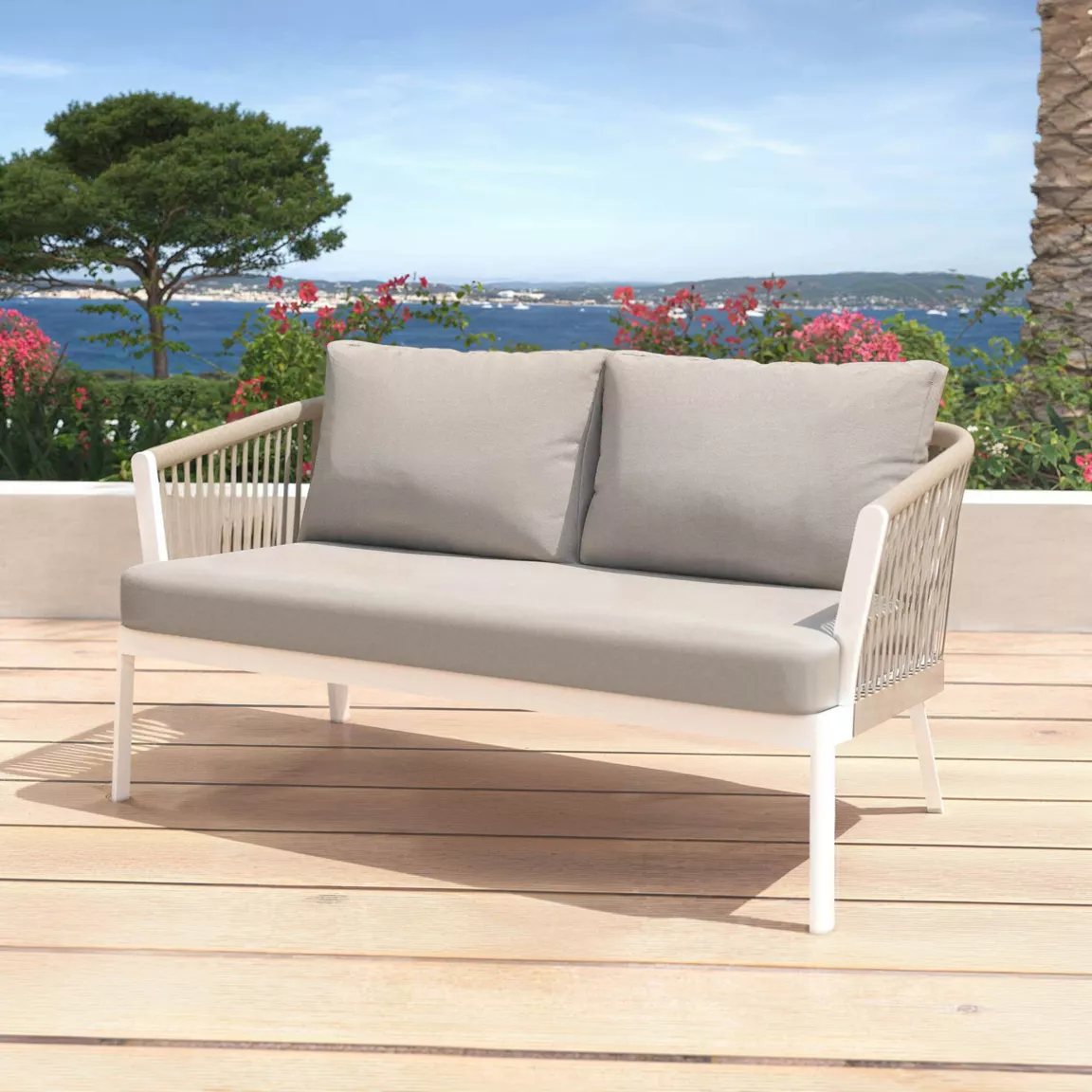 Canapé de jardin en aluminium 2 places Amalfi Blanc et taupe