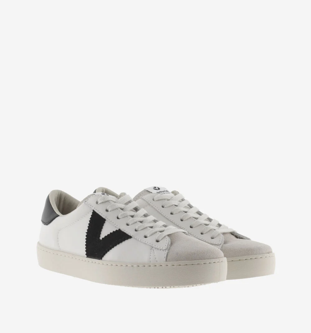 BERLÍN CUIR & CUIR FENDU Baskets blanches unisexes en cuir NEGRO
