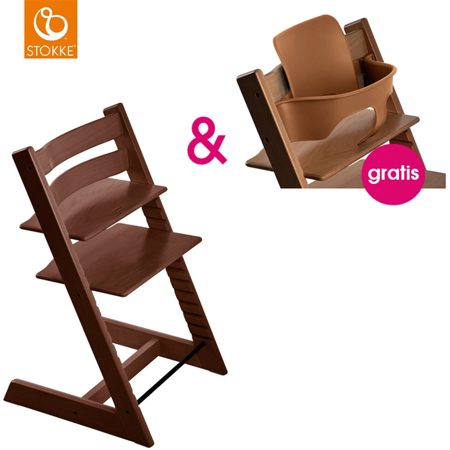 STOKKE® Tripp Trapp® Hochstuhl Buche walnussbraun + gratis Baby Set walnussbraun
