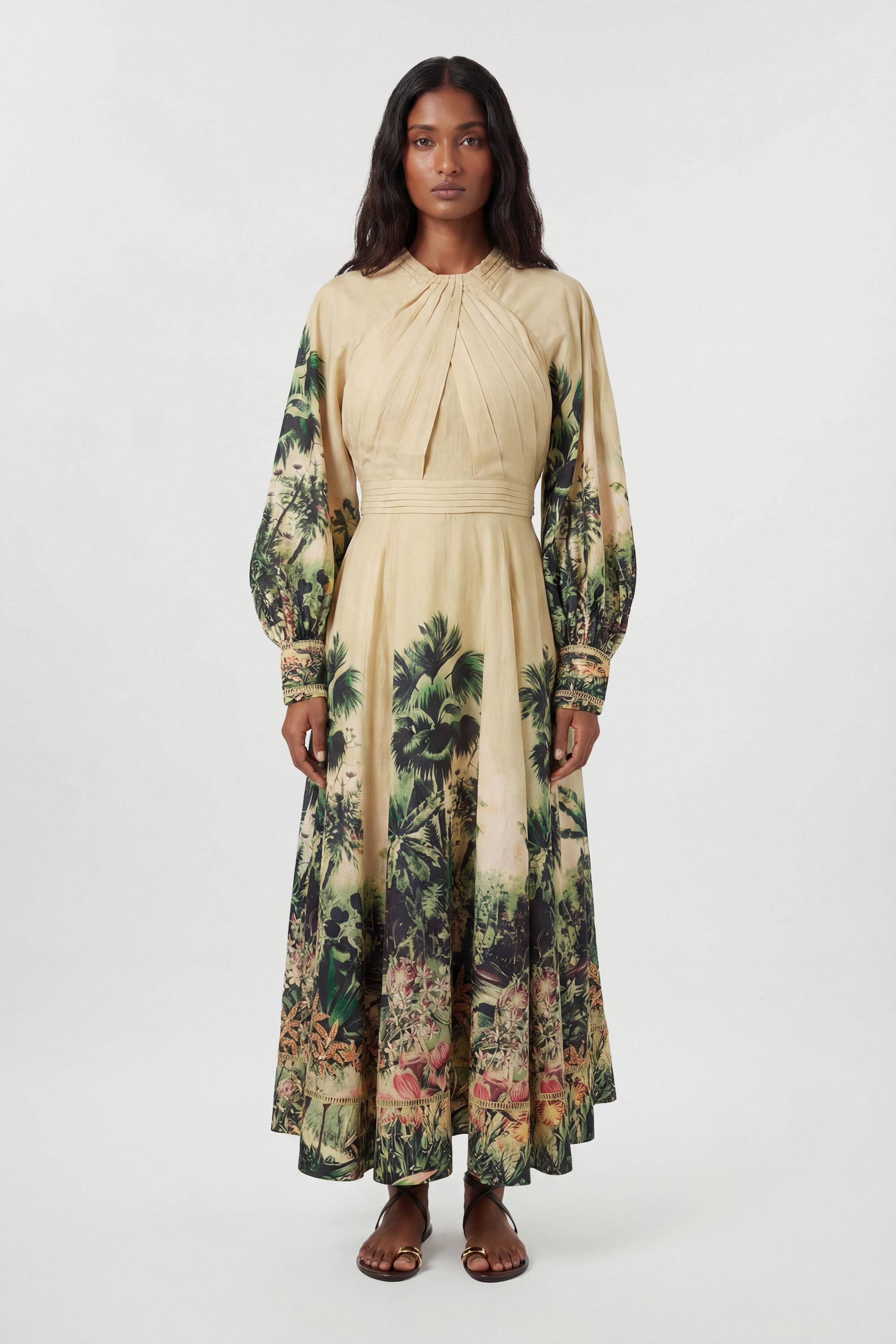 KarenMillen Robe Maxi Tissée À Imprimé Botanique Avec Manches Ballon Petite