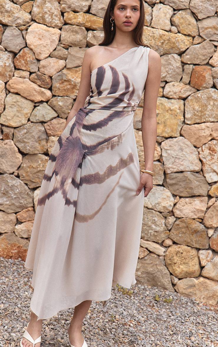 Amande Robe Maxi Asymétrique Imprimée En Mousseline À Une Épaule