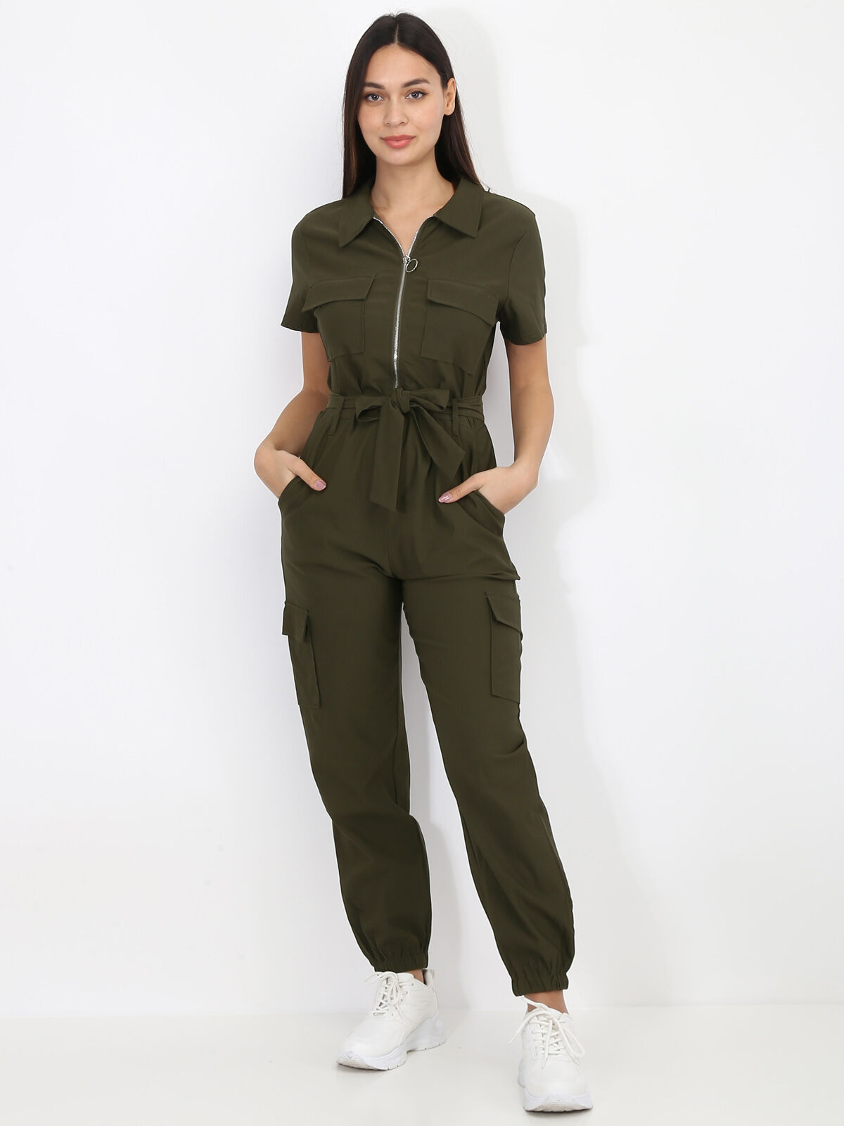 Combinaison cargo à zip- Kaki