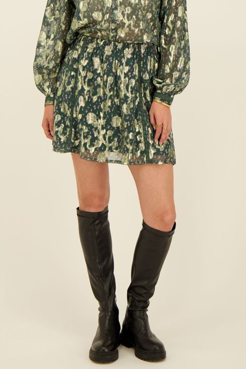 Groen jacquard rokje met goudkleurige print