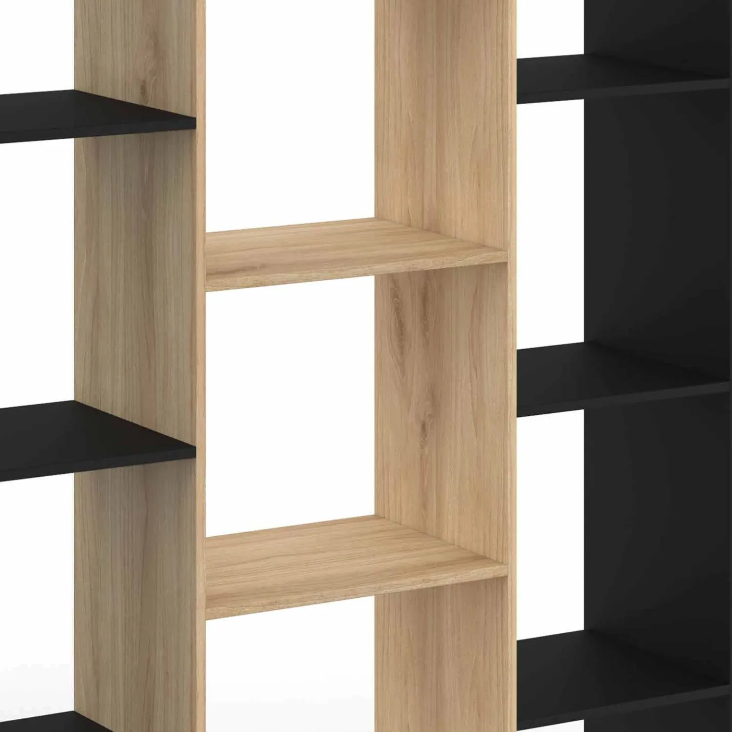 Etagère bibliothèque COLETTE avec 11 compartiments noir et effet bois H.143 cm