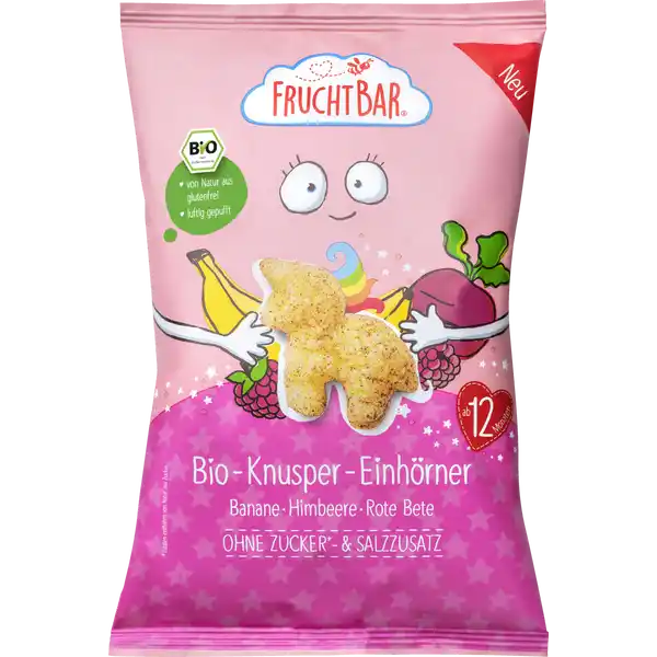 Bio-Knusper-Einhörner Banane, Himbeere, Rote Bete