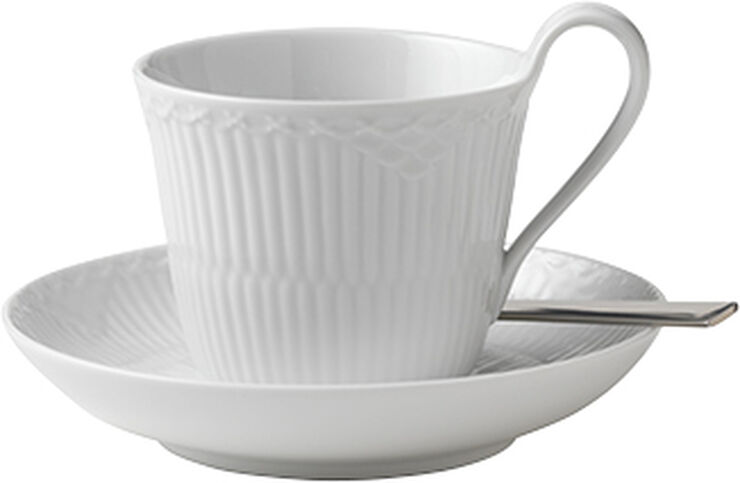 Royal Copenhagen White Fl Half Lace Cup and Saucer 24cl Hvid