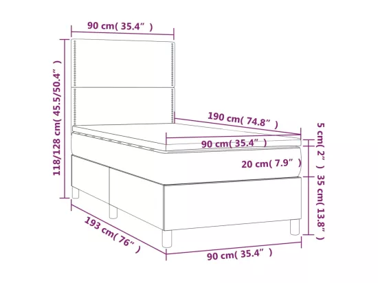 Sommier tapissier avec matelas et LED Gris foncé 90x190cm Tissu