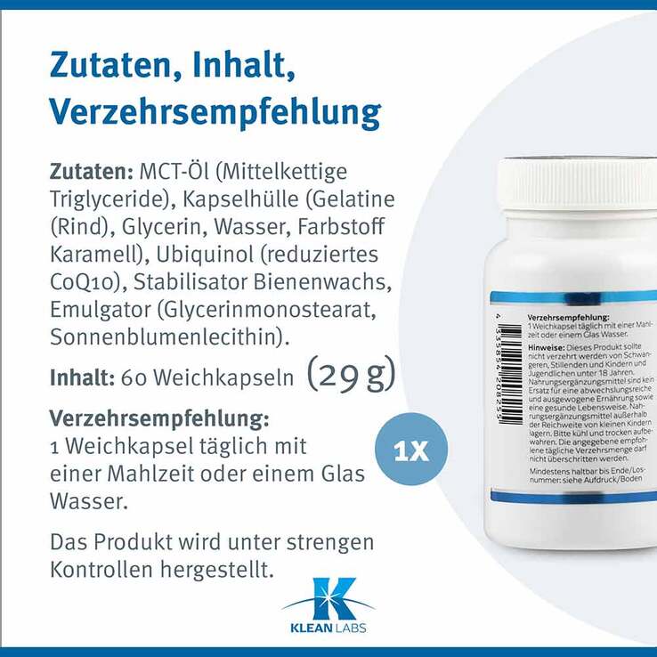 Ubiquinol Coenzym Q10 reduziert 100 mg Kapseln, 60 St