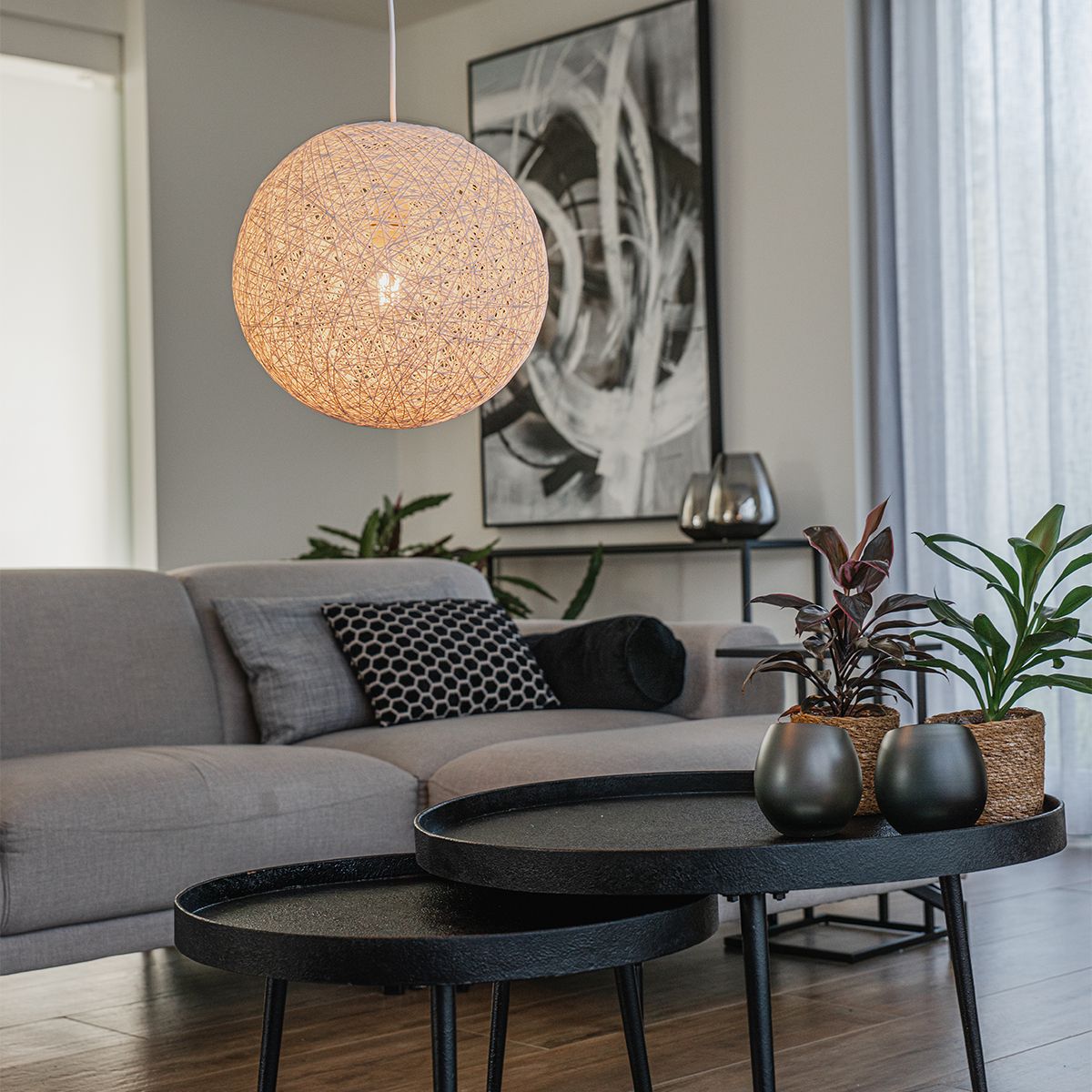 Landelijke hanglamp wit bol 35cm - Corda