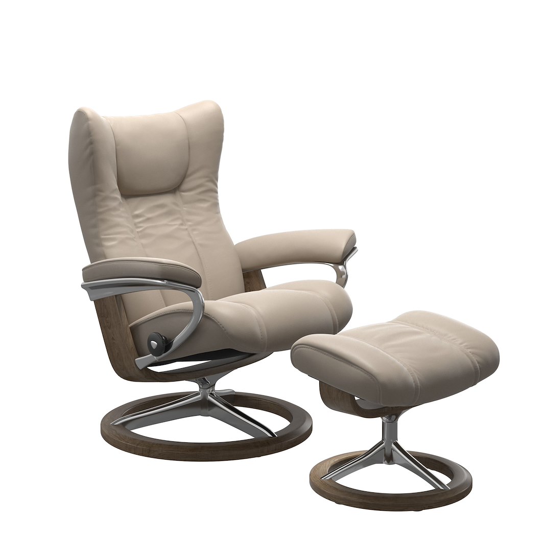 Stressless® Wing (M) Lenestol med krakk Hud Paloma Mushroom og Signature understell i røkt eik og alu