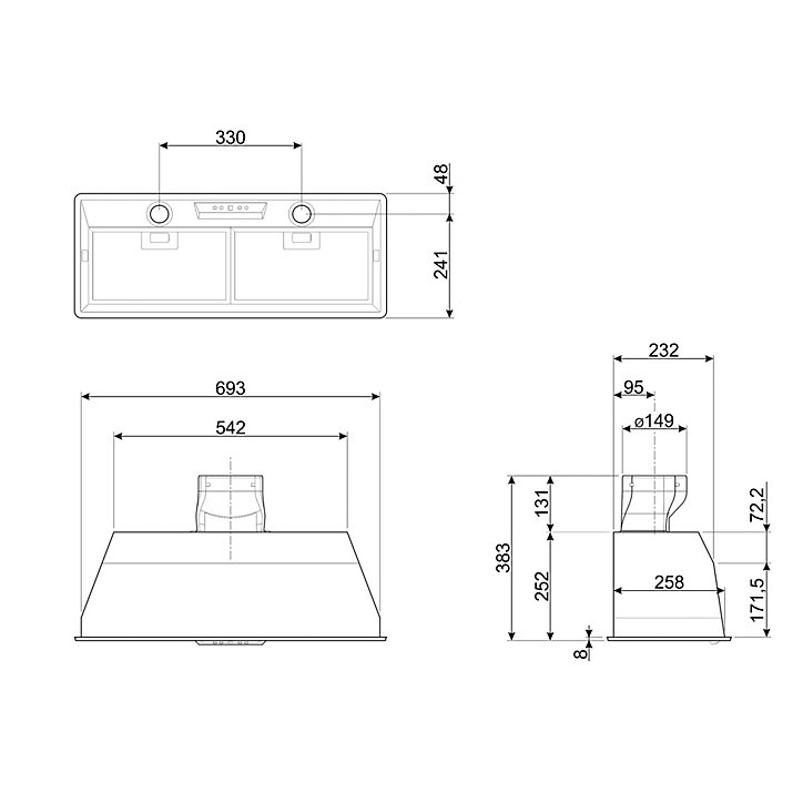 Hotte encastrable Universel l. 70 cm KSEG7XSA Smeg inox
