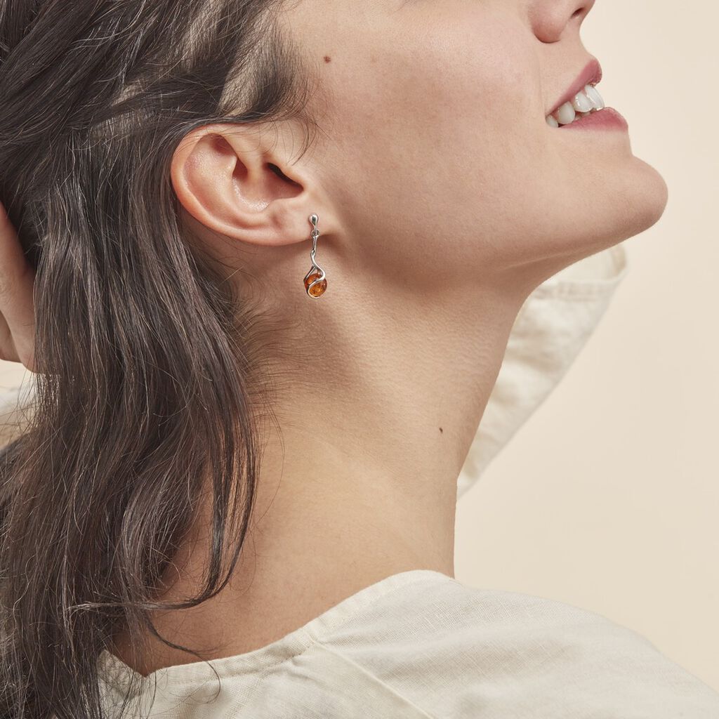 Boucles D'oreilles Pendantes Argent Blanc Ferima Ambre