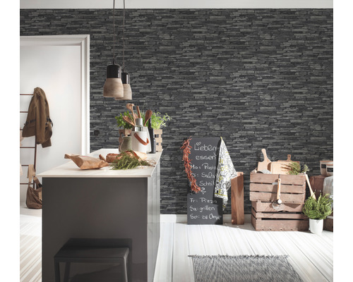 Vliesbehang 9142-24 Best of Wood'n Stone steen antracietgrijs