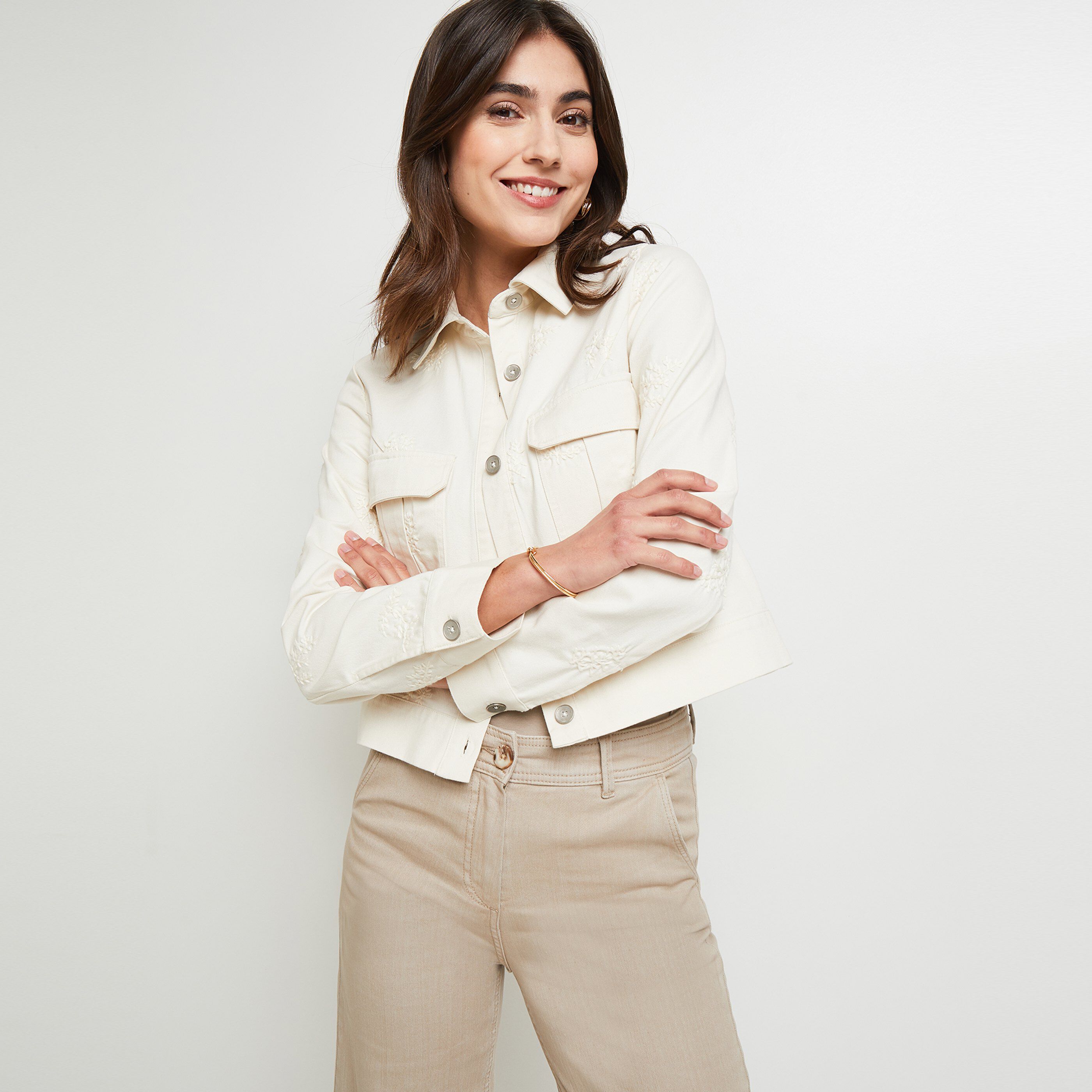 Veste courte brodée femme - BEIGE