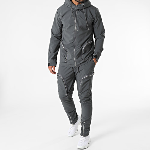 Ensemble Veste Zippée Capuche Et Pantalon Jogging LL602 Gris Anthracite