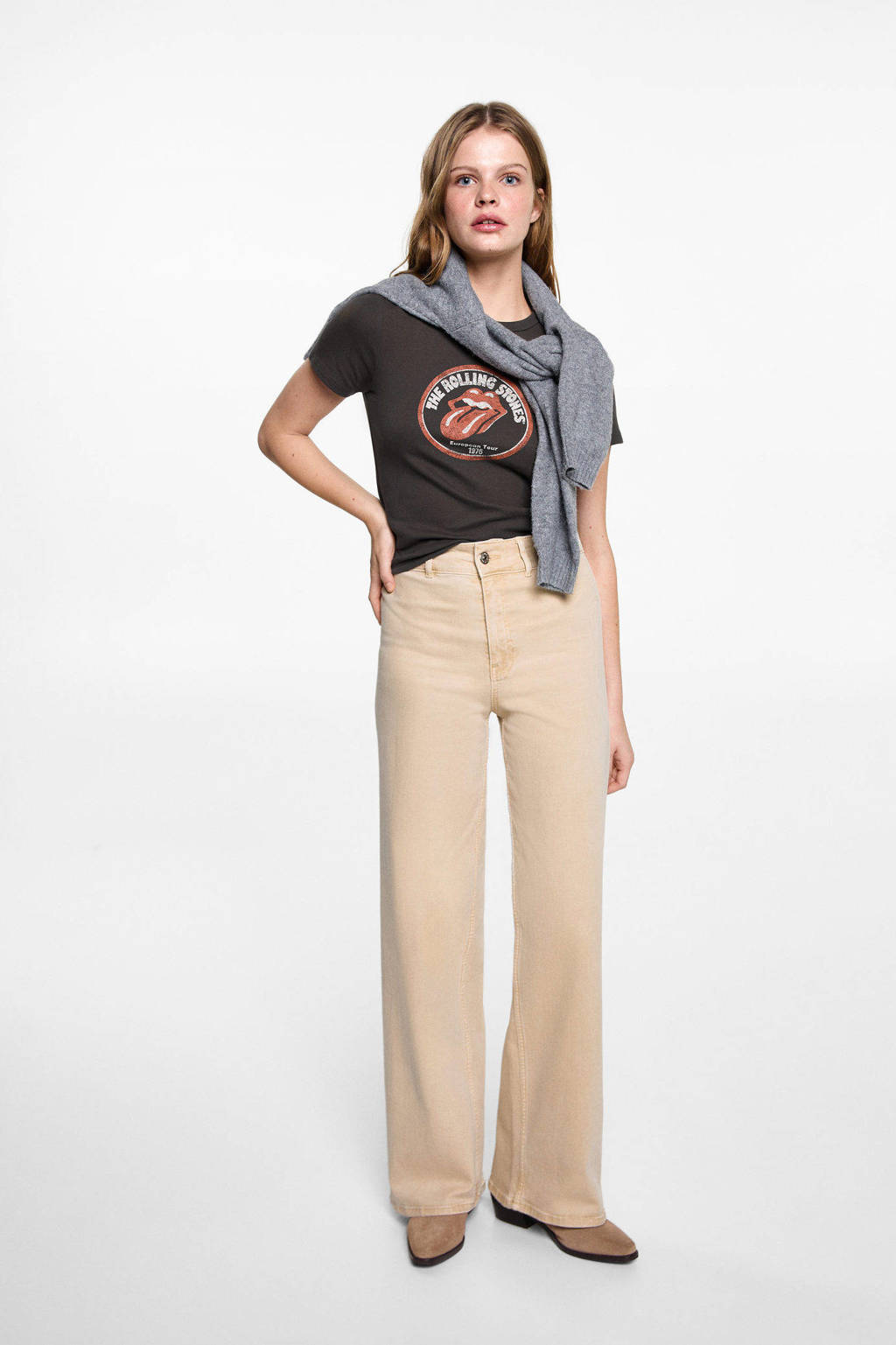 MANGO TEEN straight casual broek beige