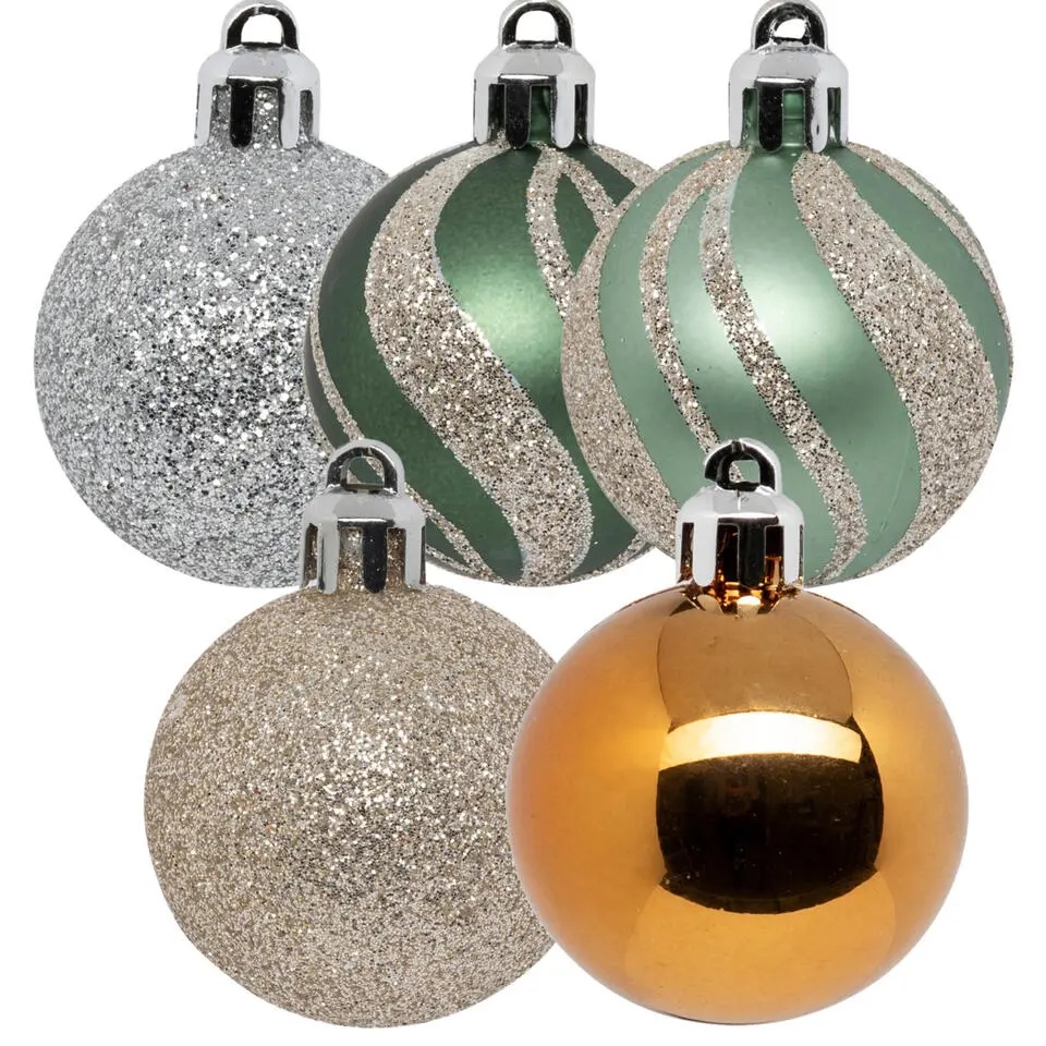 Atmosphera kerstballen 12x -kunststof -champagne/oker/groen- 4 cm