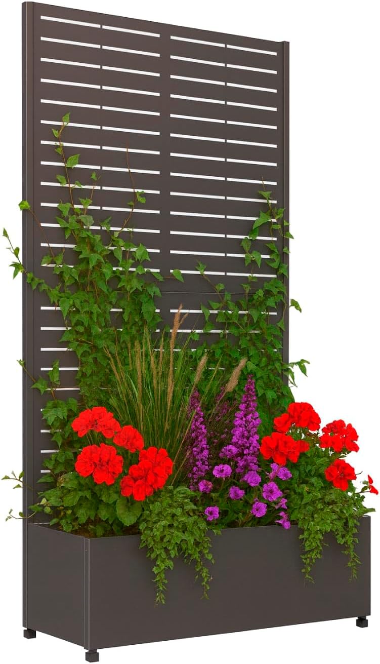WESTMANN Dekora 1 Pflanzkasten mit Rankgitter | 90x40x180 cm | Metall | Sichtschutz & Rankhilfe | pulverbeschichteter Stahl | RAL 7016 | mit Entwässerung | wetterfest | inkl. Montagematerial