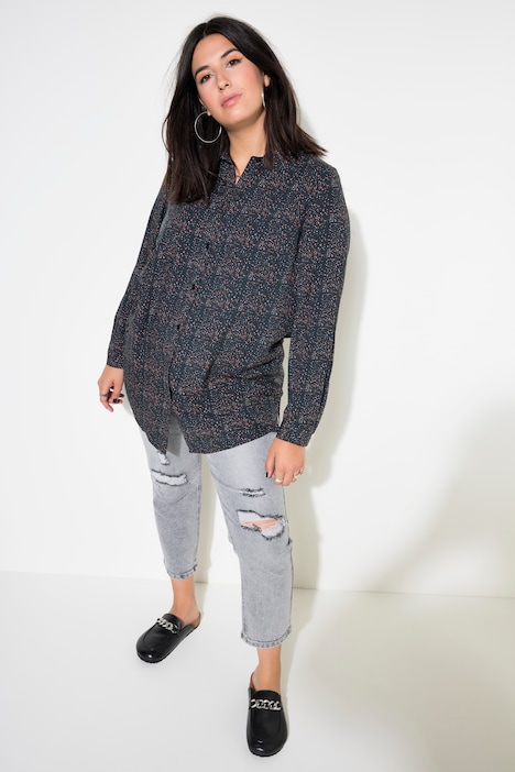 Hemdbluse, Boxy Shape, Print, Langarm