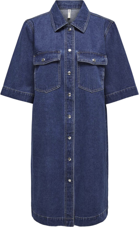 ONLY ONLBELLE S/S BUTTON DRESS DNM GUA N Dark blue denim