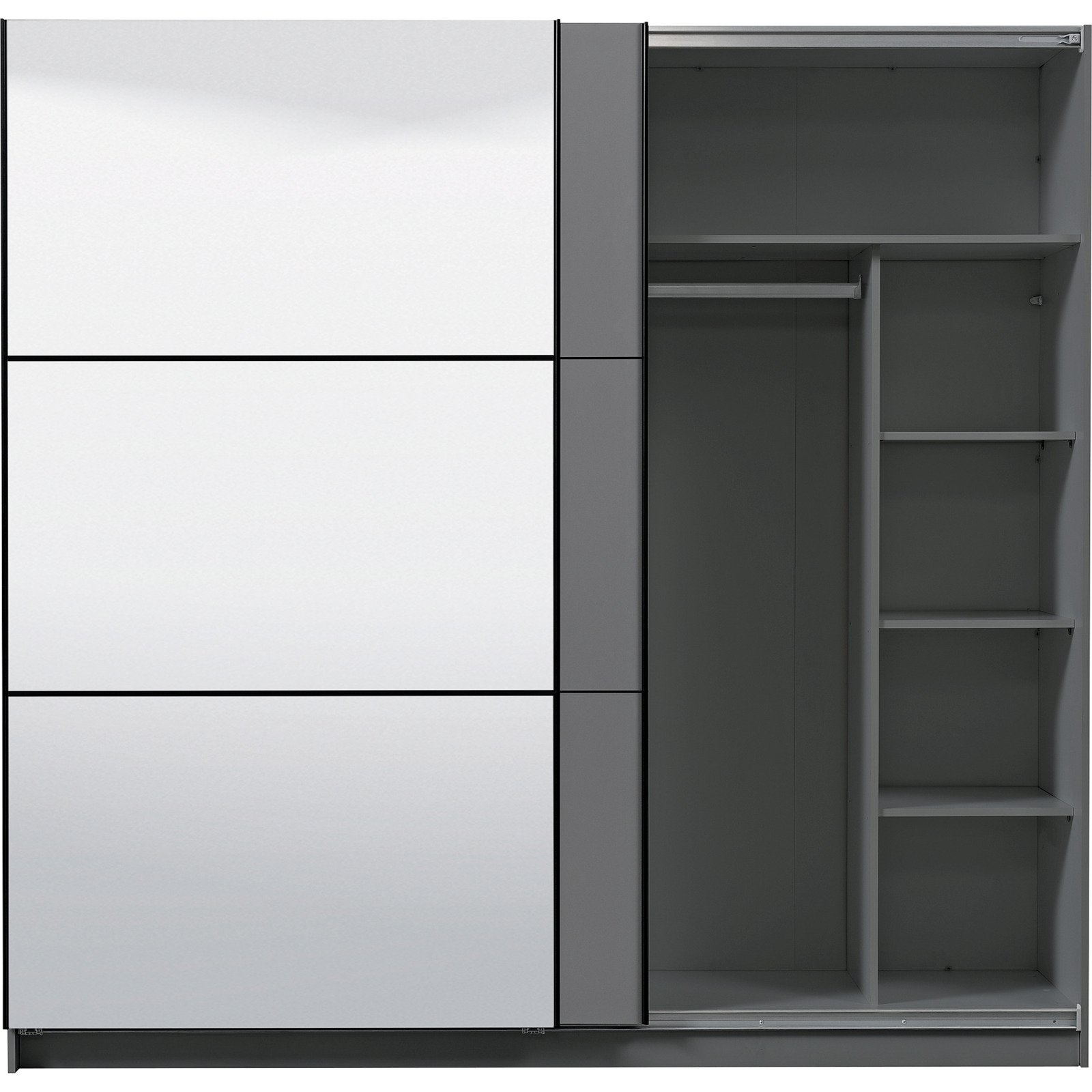 Schwebetürenschrank Sierra Melamin 217 x 210 x 62,5 cm, mit Spiegel graphite