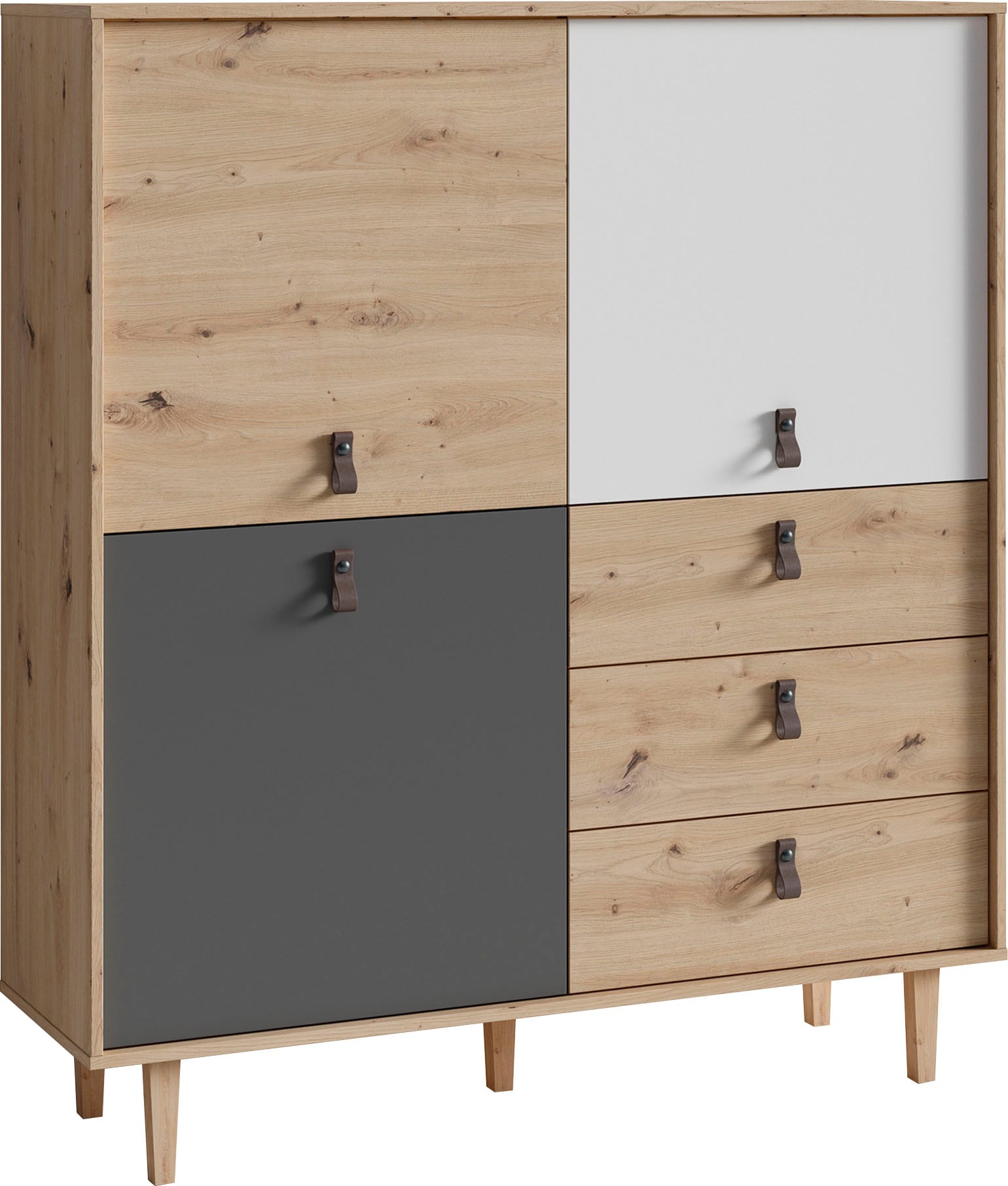INOSIGN Highboard »Bill, mit drei Schubkästen und drei Türen,« 120cm Breit mit verstellbaren Einlegeböden, massive Holzbeine