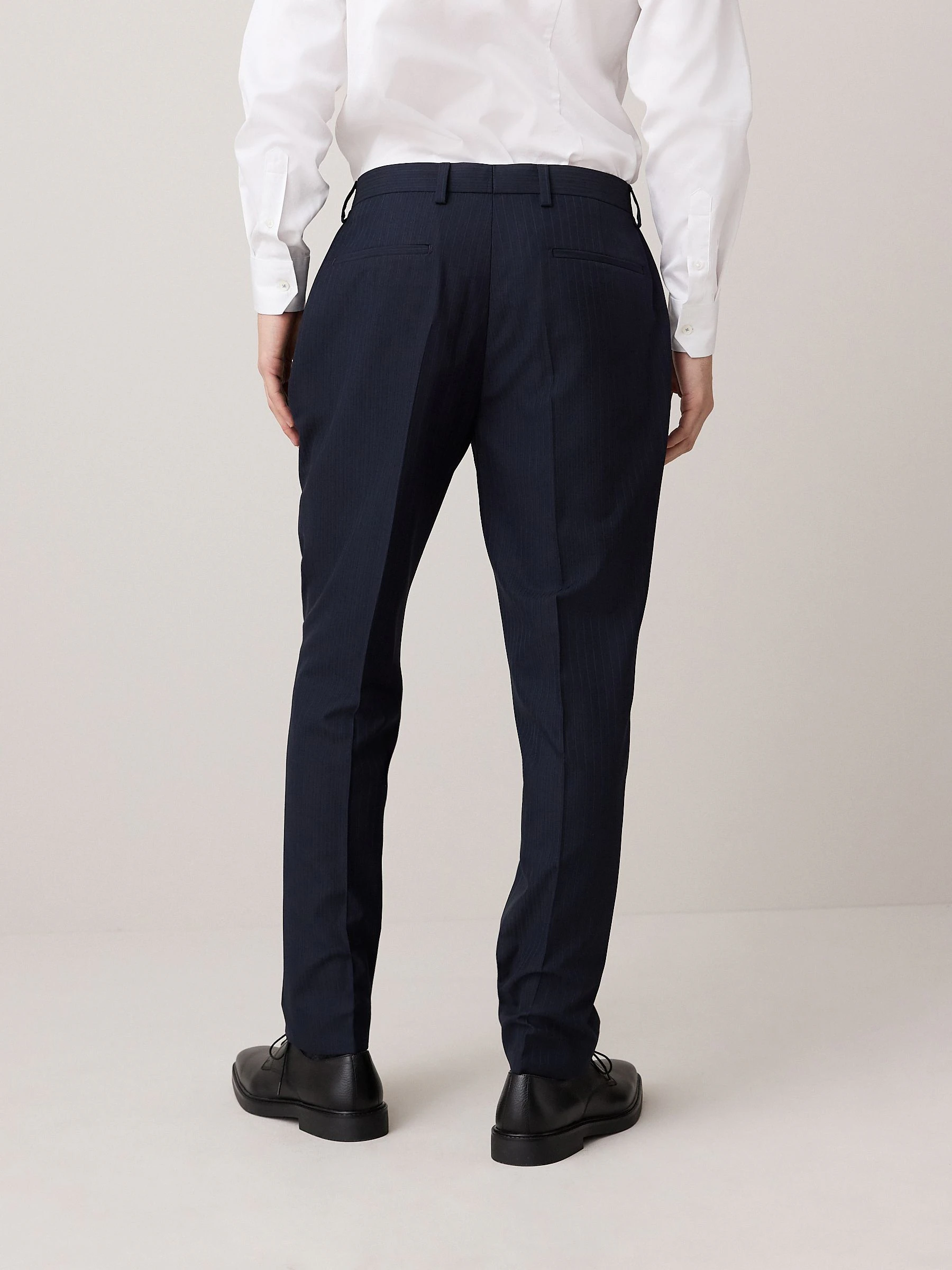 Donkerblauw - Slim-fit gestreepte kostuumbroek