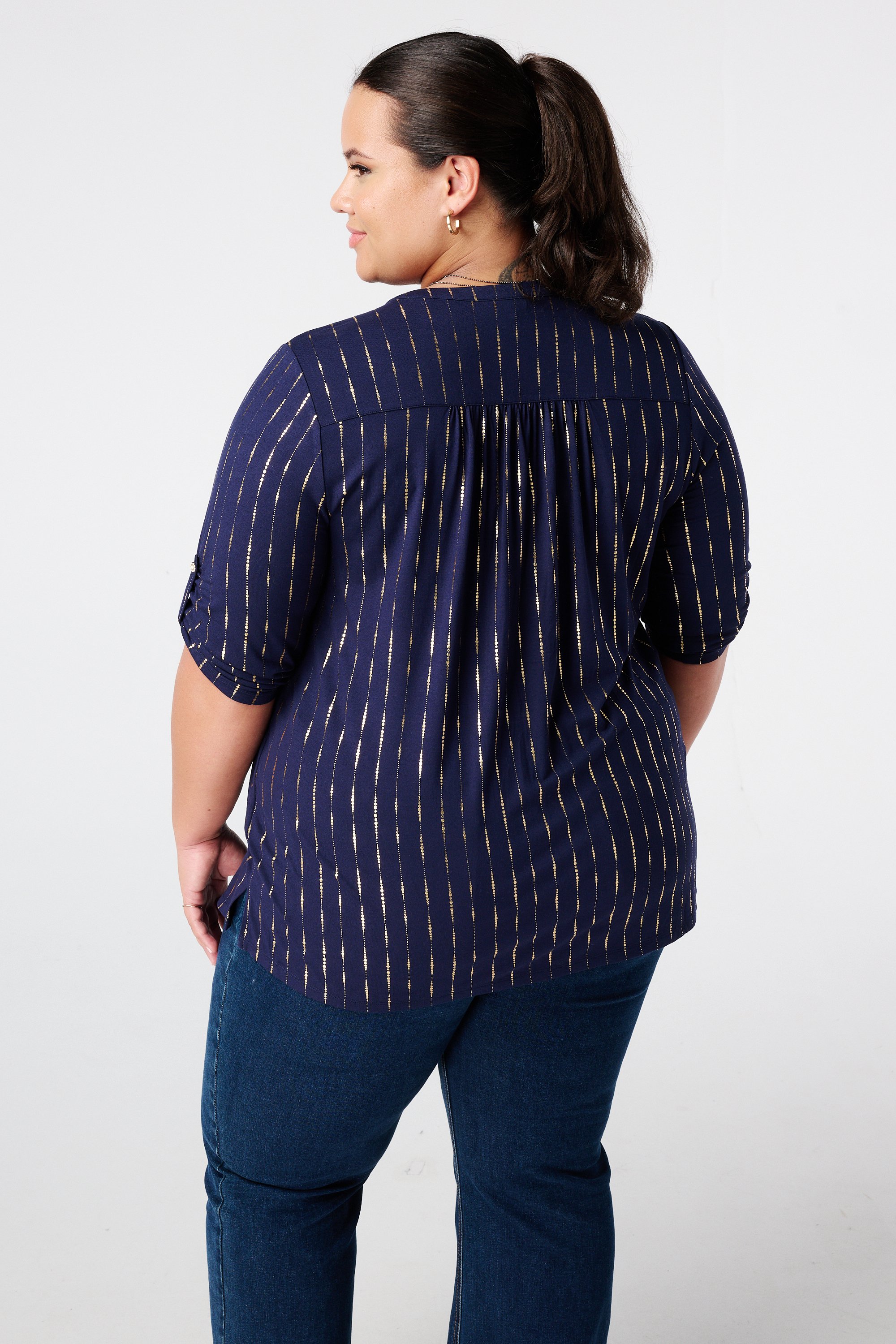 Top met print en foil print Navy blauw