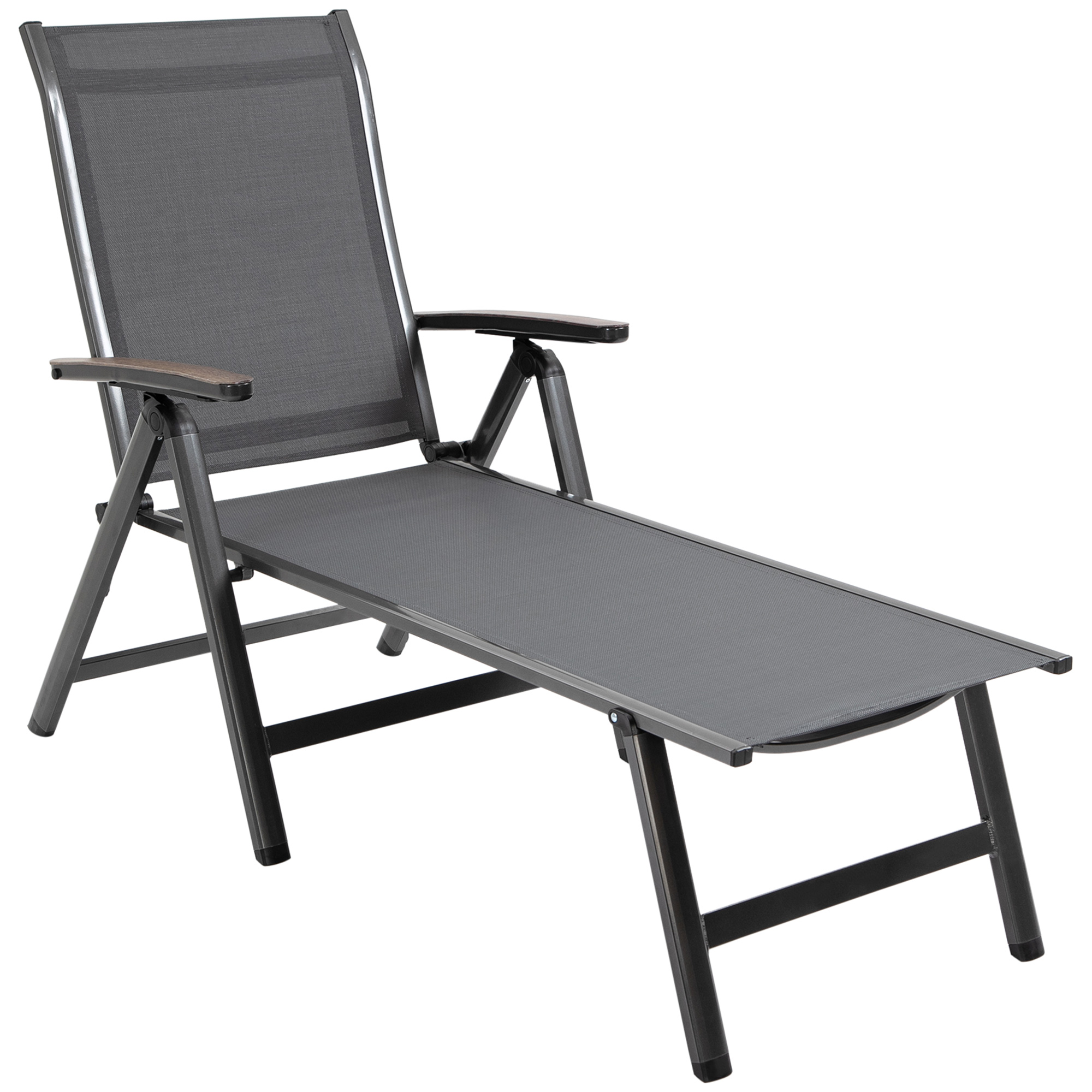 Espreguiçadeira dobrável Outsunny para jardim, espreguiçadeira reclinável de alumínio com encosto ajustável em 5 posições para pátio, piscina e uso externo, carga máxima de 150 kg, 69x140x107 cm, cinza