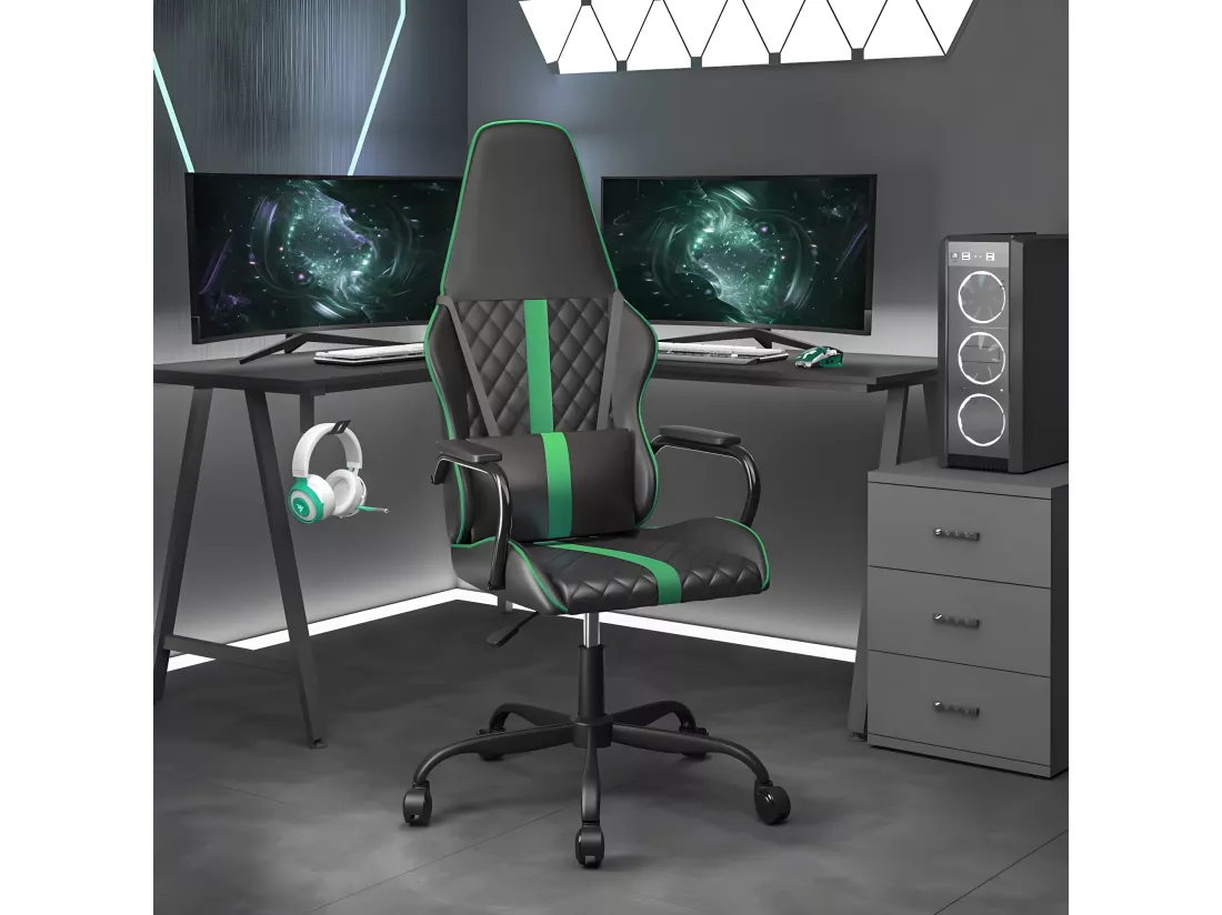 Chaise de jeu de massage vert et noir similicuir