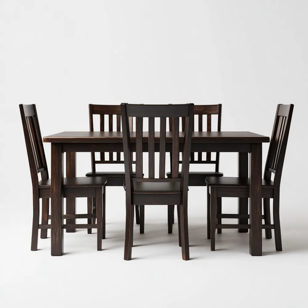 Esszimmer-Set Massivholz 150x90x75 cm – Dunkelbraun – Klassisches Desi