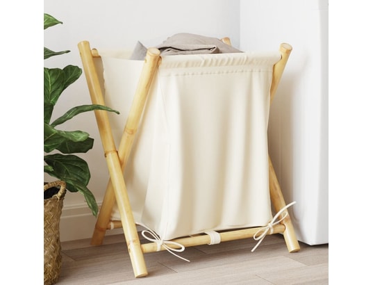 VIDAXL - Panier à linge blanc crème 45x55x63,5 cm bambou