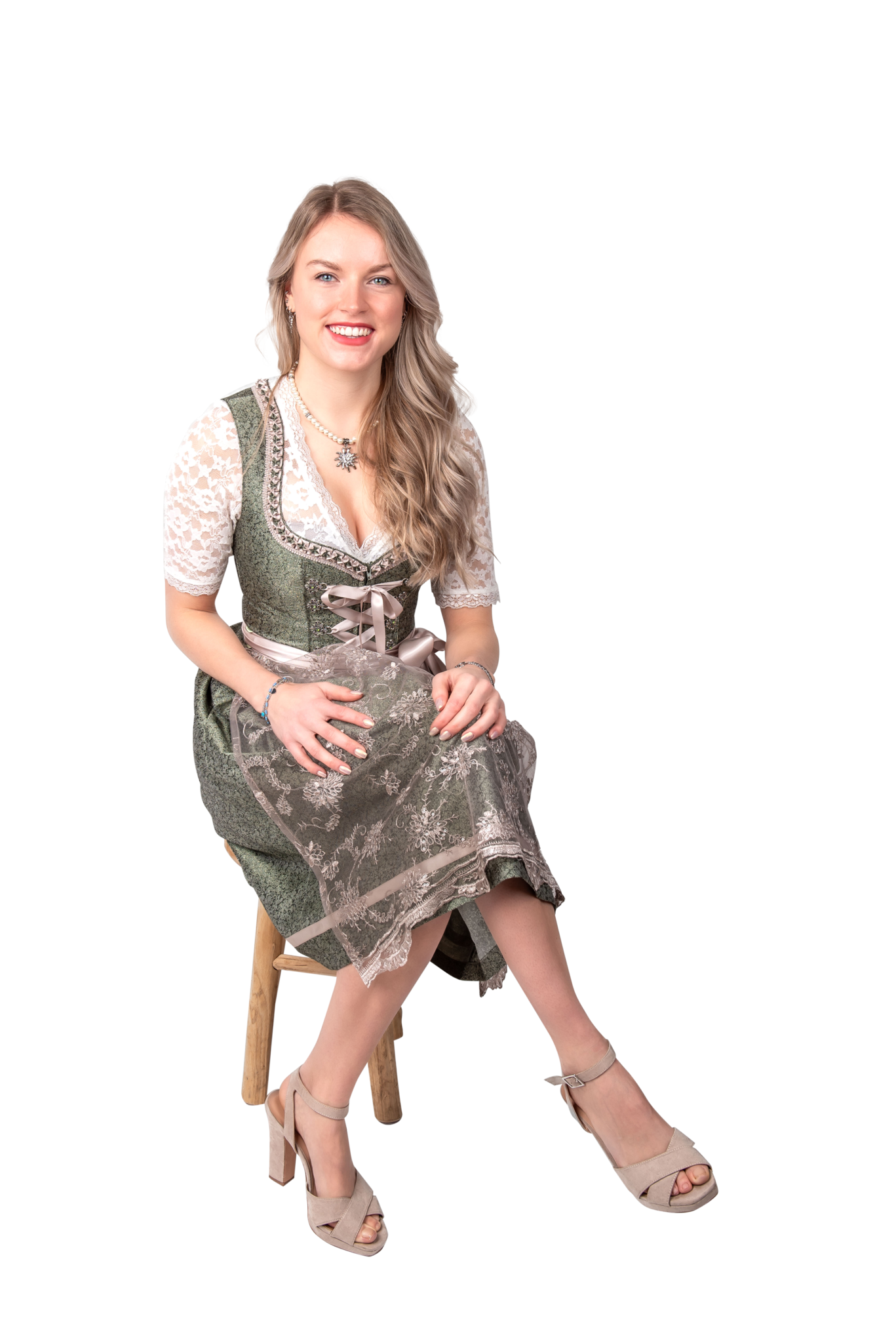 Roze Wit Creme Dirndl Jurk Oktoberfest Dames Jaquard Grijs