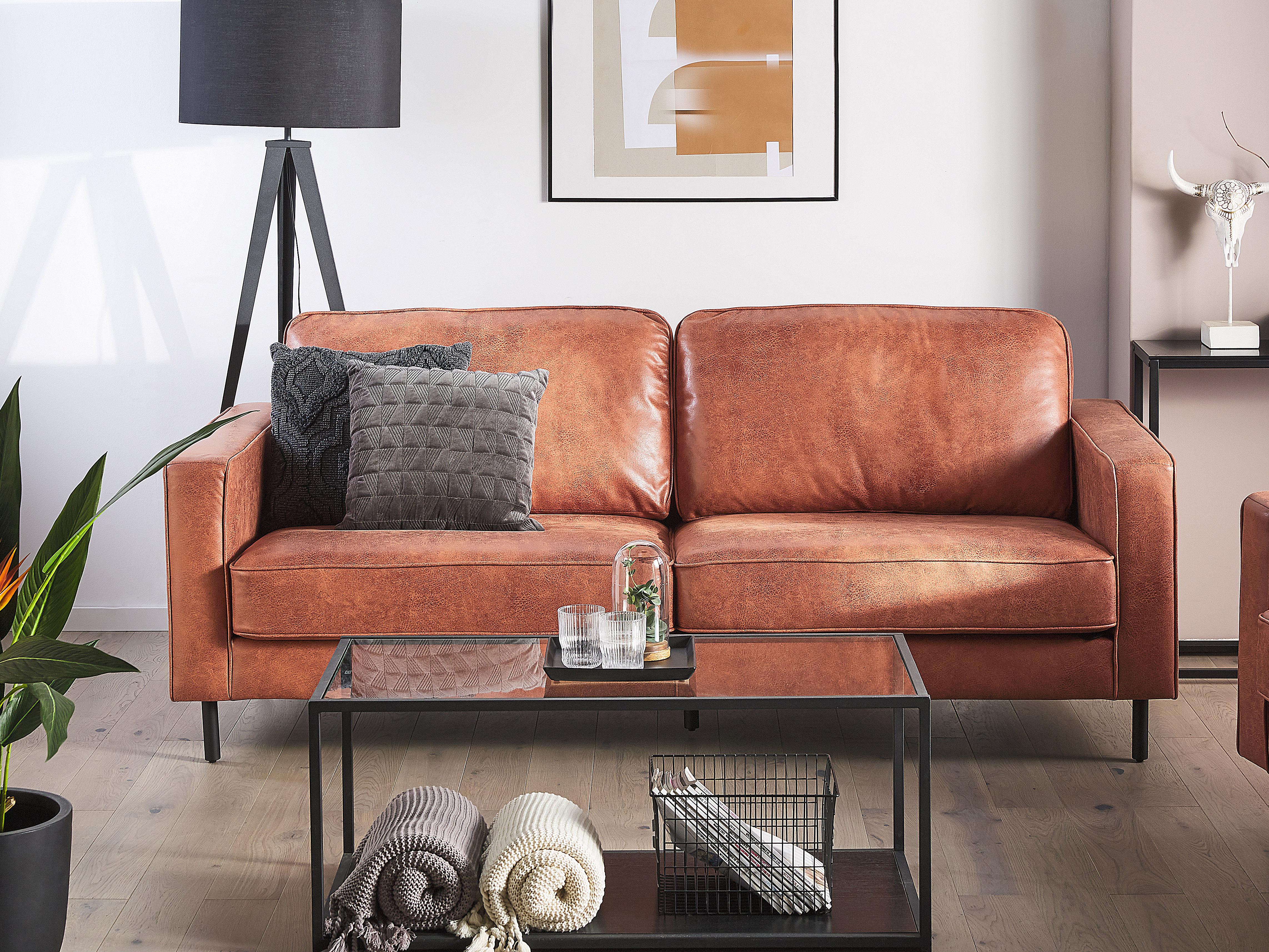 Bank 3-zits SAVALEN Kunstleer Goudbruin